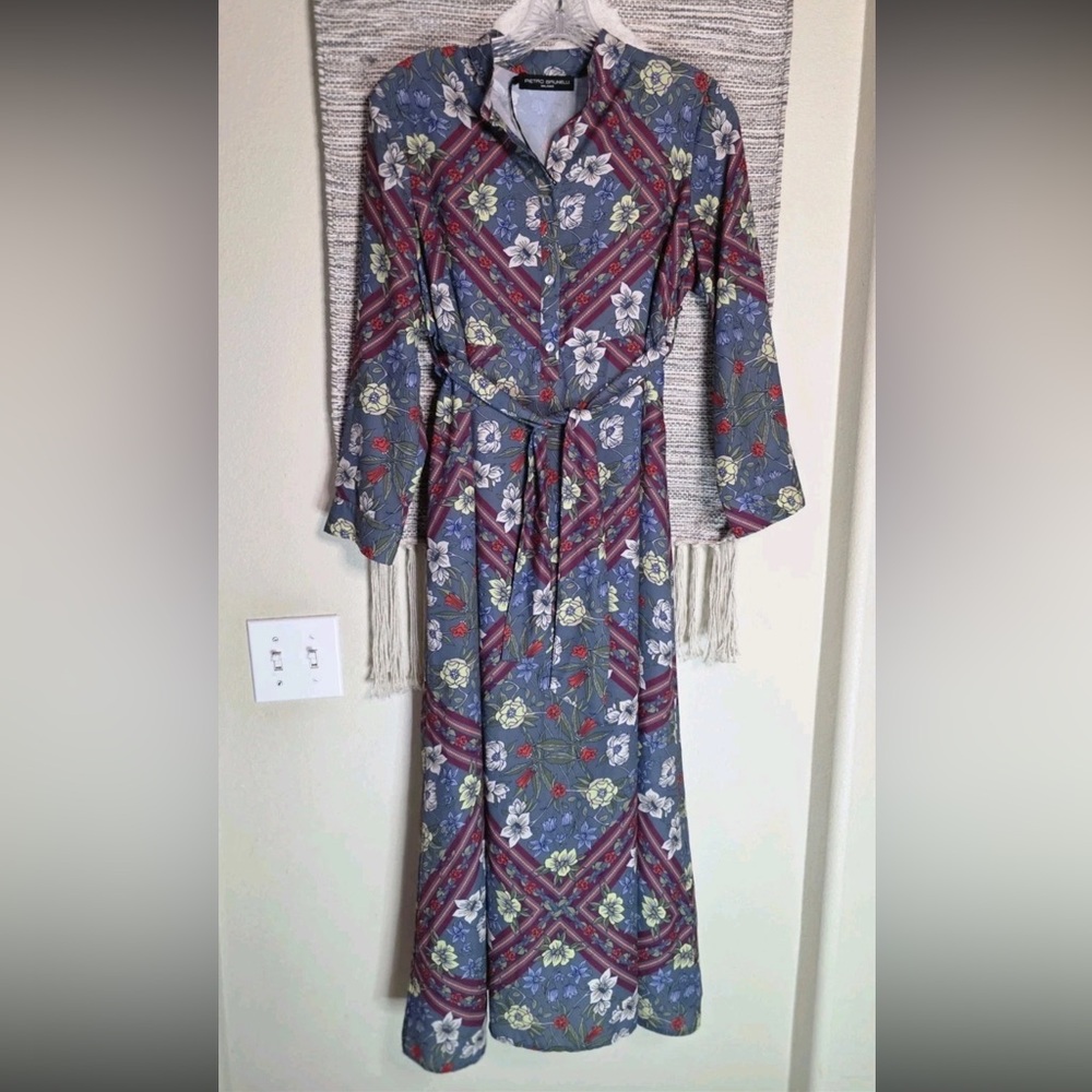 Pietro Brunelli Blue and Red Floral Dress
